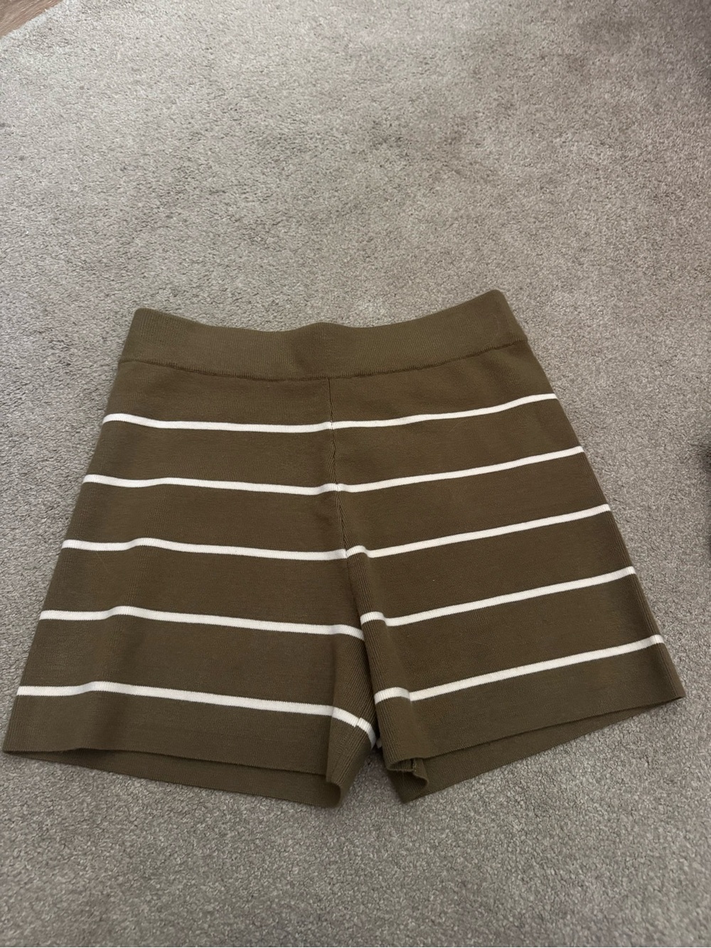 Scotch & Soda Olive and White Striped High-Waist Knit Shorts
